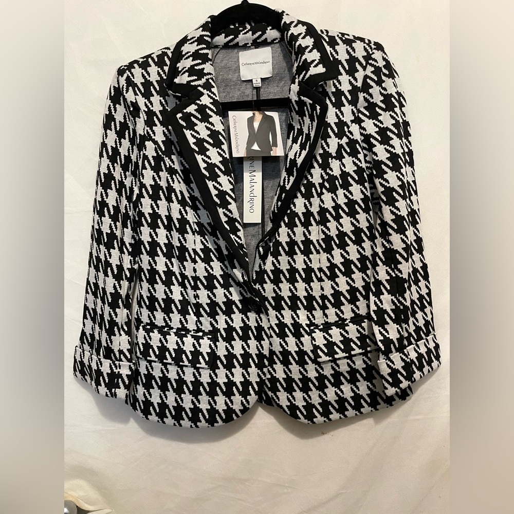 Catherine Maladrino Black White Houndstooth Knit Blazer